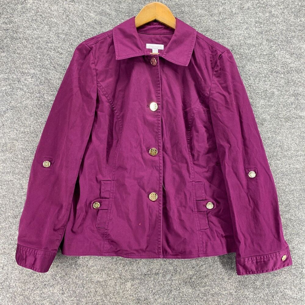 Charter Club Jacket Women L Large Purple Button Up Collared Long Sleeve Cotton
